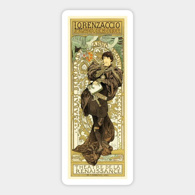 THEATRE DE LA RENAISSANCE Sarah Bernhardt Lithograph Poster by Alphonse Mucha Sticker by vintageposters